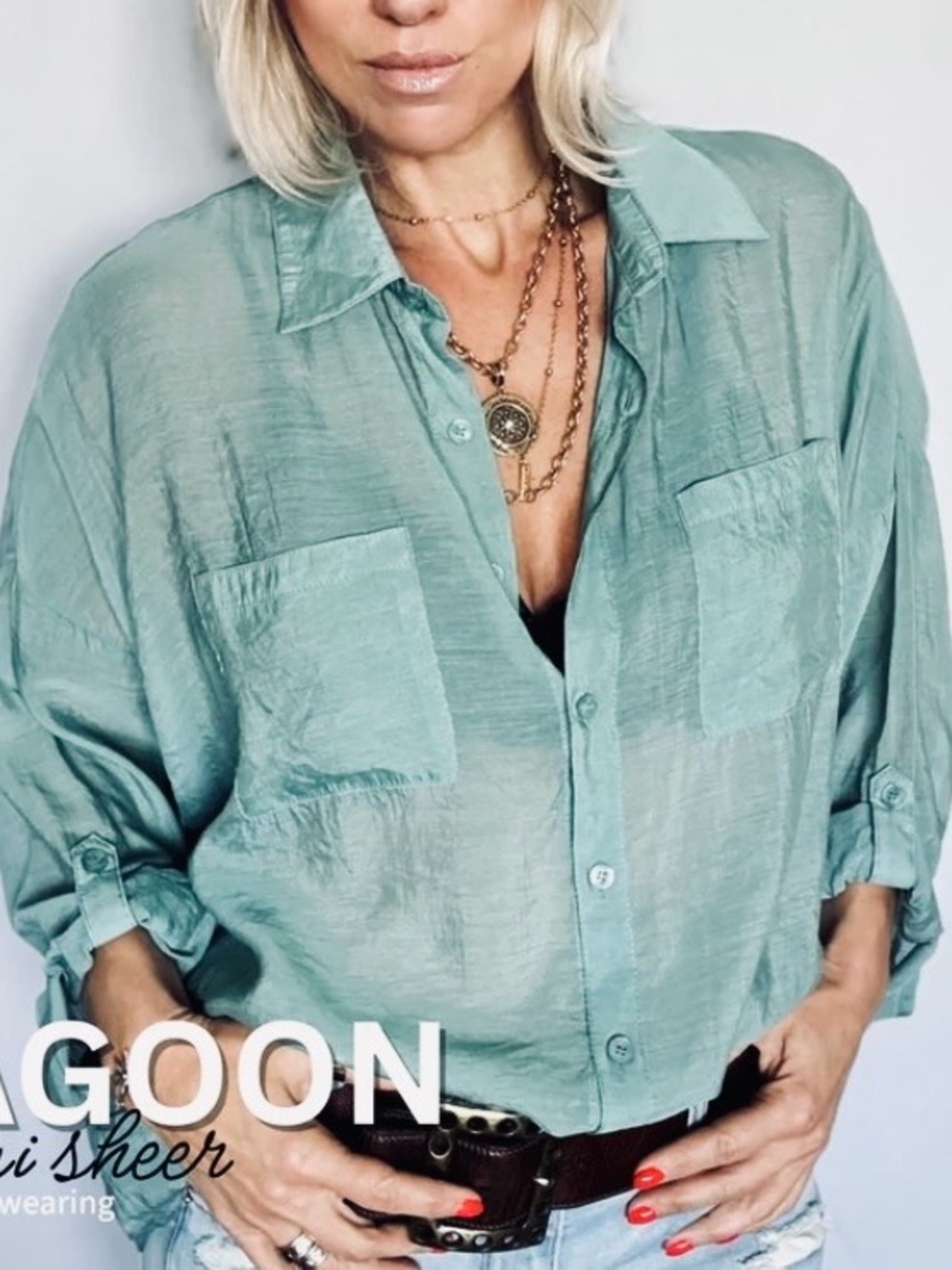 Katia Designs Goddess Blouse Lagoon Button-Up EUC - Picture 6 of 7